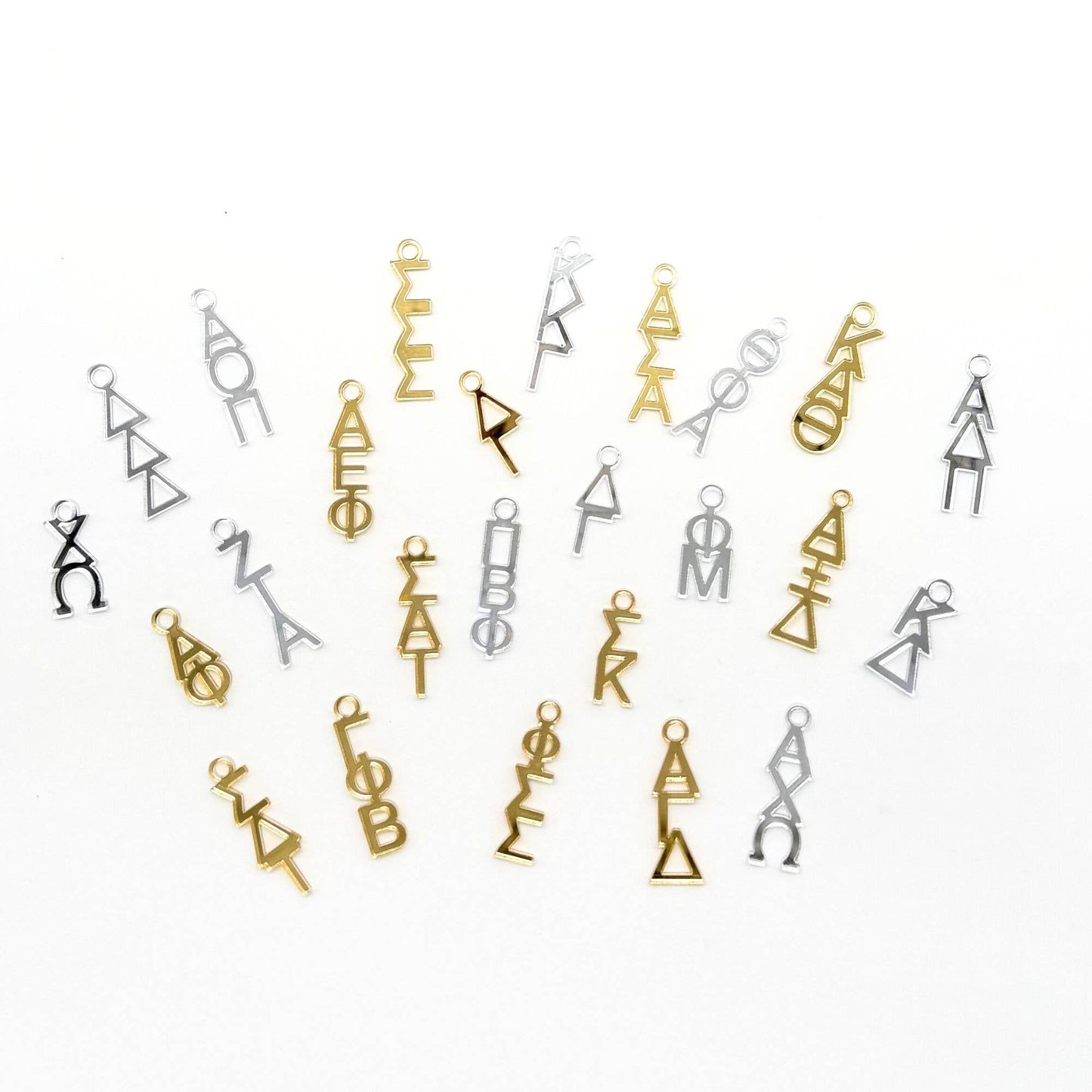 Acrylic Sorority Charms- Stacked Geo Greek Letters: Mirror Gold / O Lever Ring Clasp / Alpha Gamma Delta