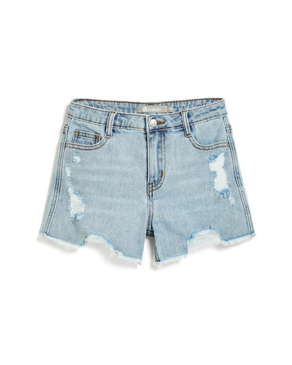 Tractr Girls-Weekender short with deconstruction / medium indigo