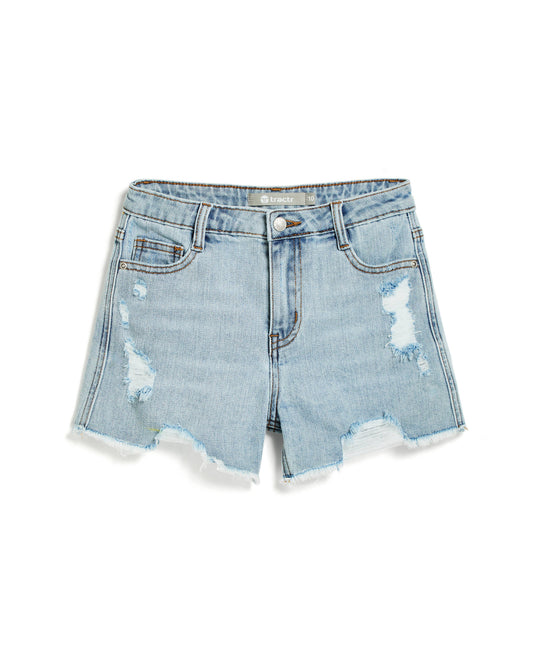 Tractr Girls-Weekender short with deconstruction / medium indigo