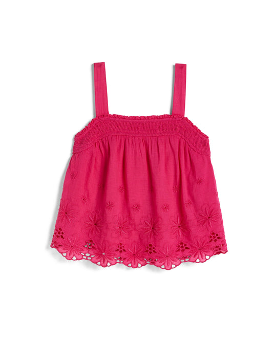 Tractr Jeans - GIRLS- Smocked Tank with Floral Eyelet - Hot Pink