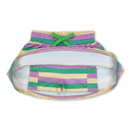 Yellow purple green stripe girls mardi gras skirt: Stripe / 3T