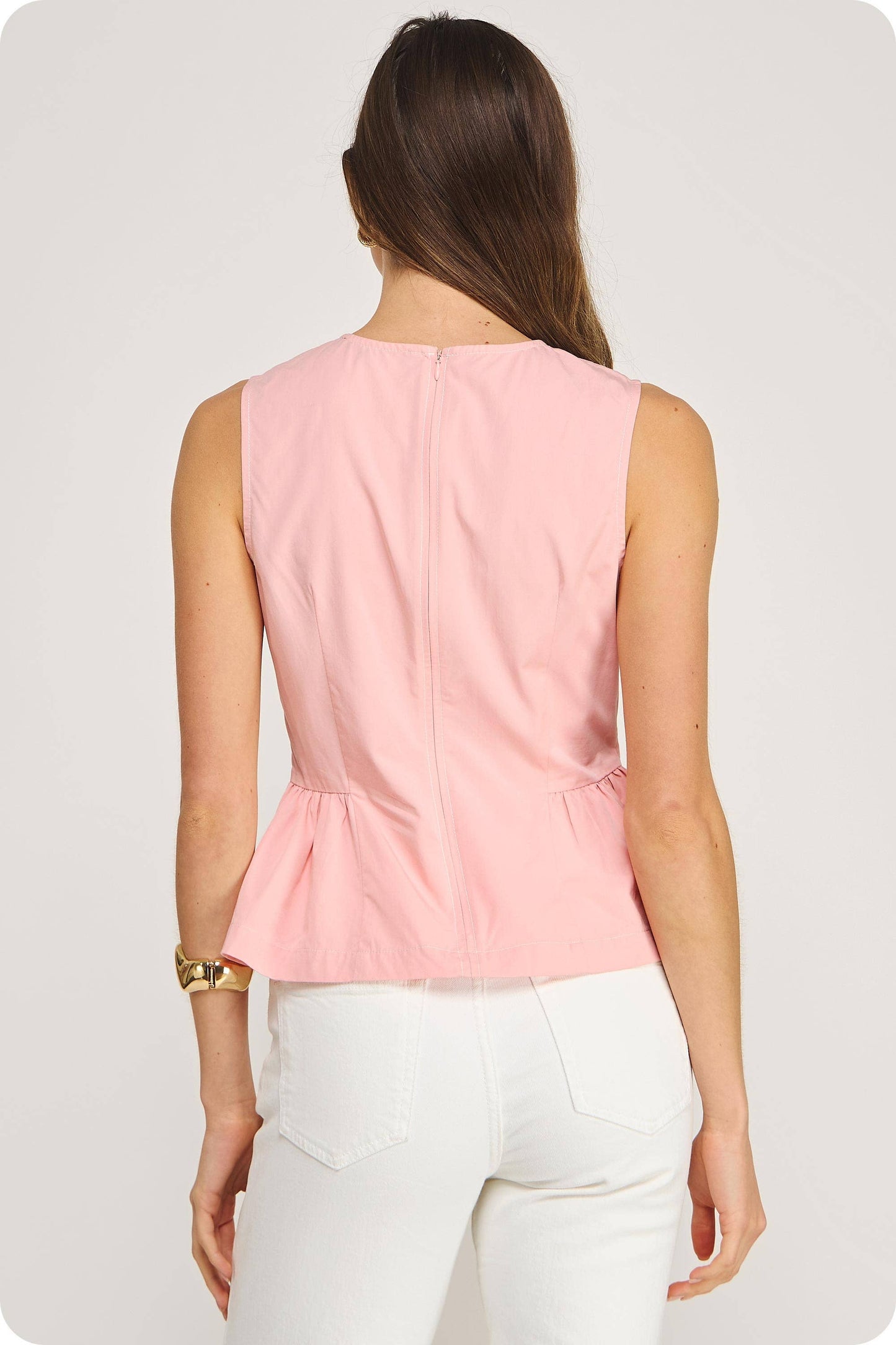 Top-stitch Poplin Sleeveless Top - CORAL PINK