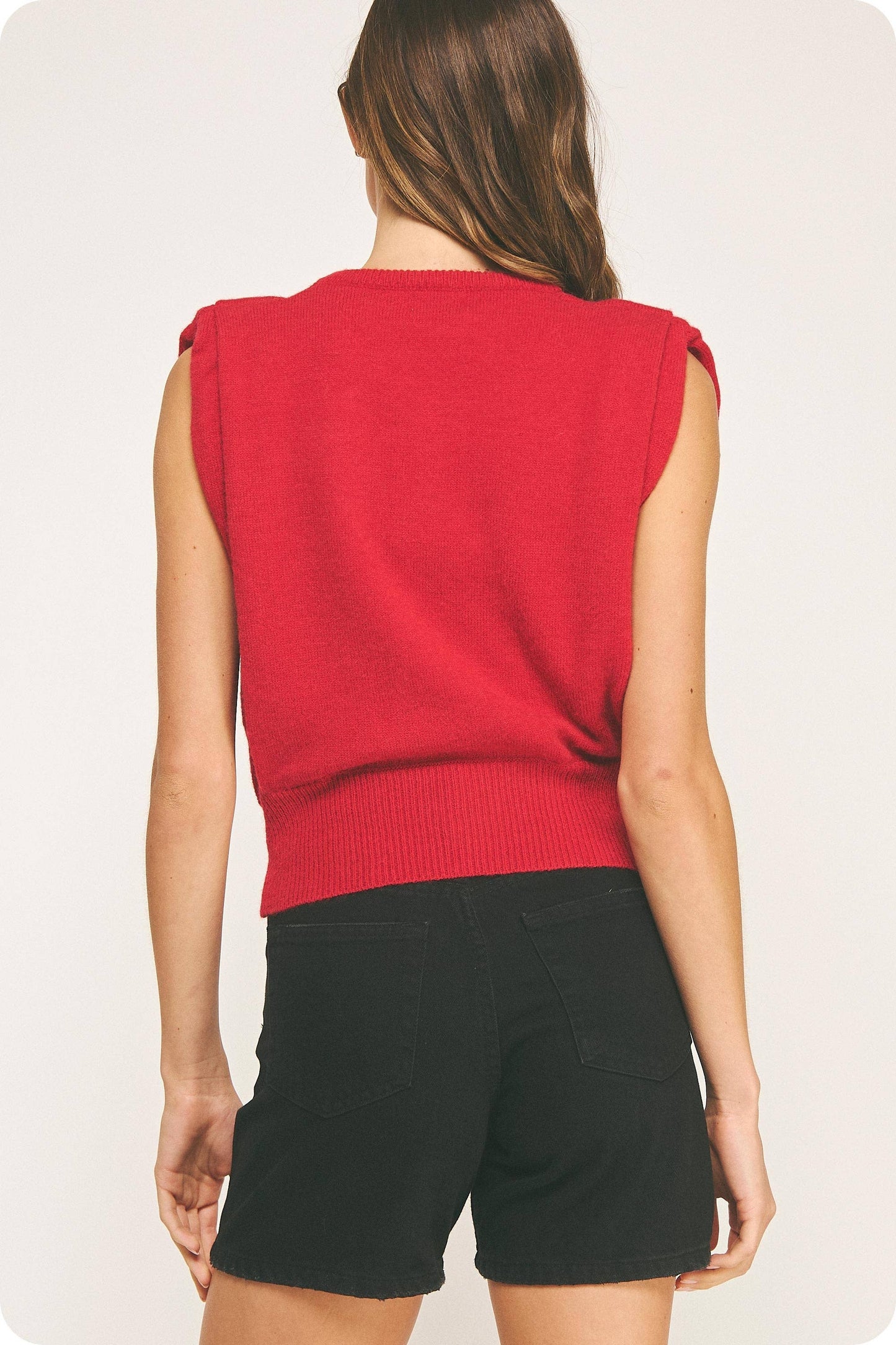 Knit Muscle Sweater Vest Top - Dark Red