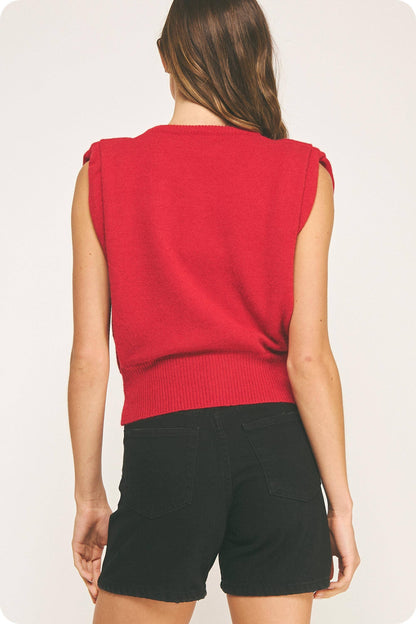 Knit Muscle Sweater Vest Top - Dark Red