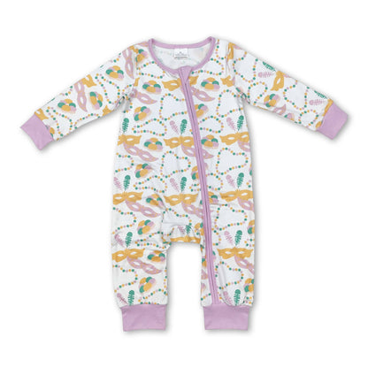 Lavender long sleeves baby kids Mardi Gras pajamas: Set / 3T