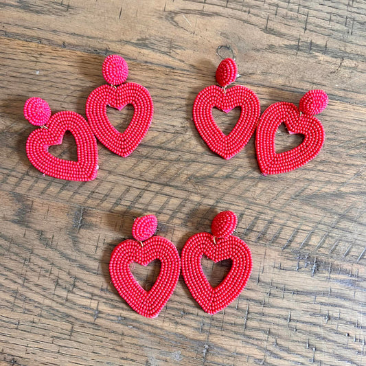 Beaded Big Heart earrings