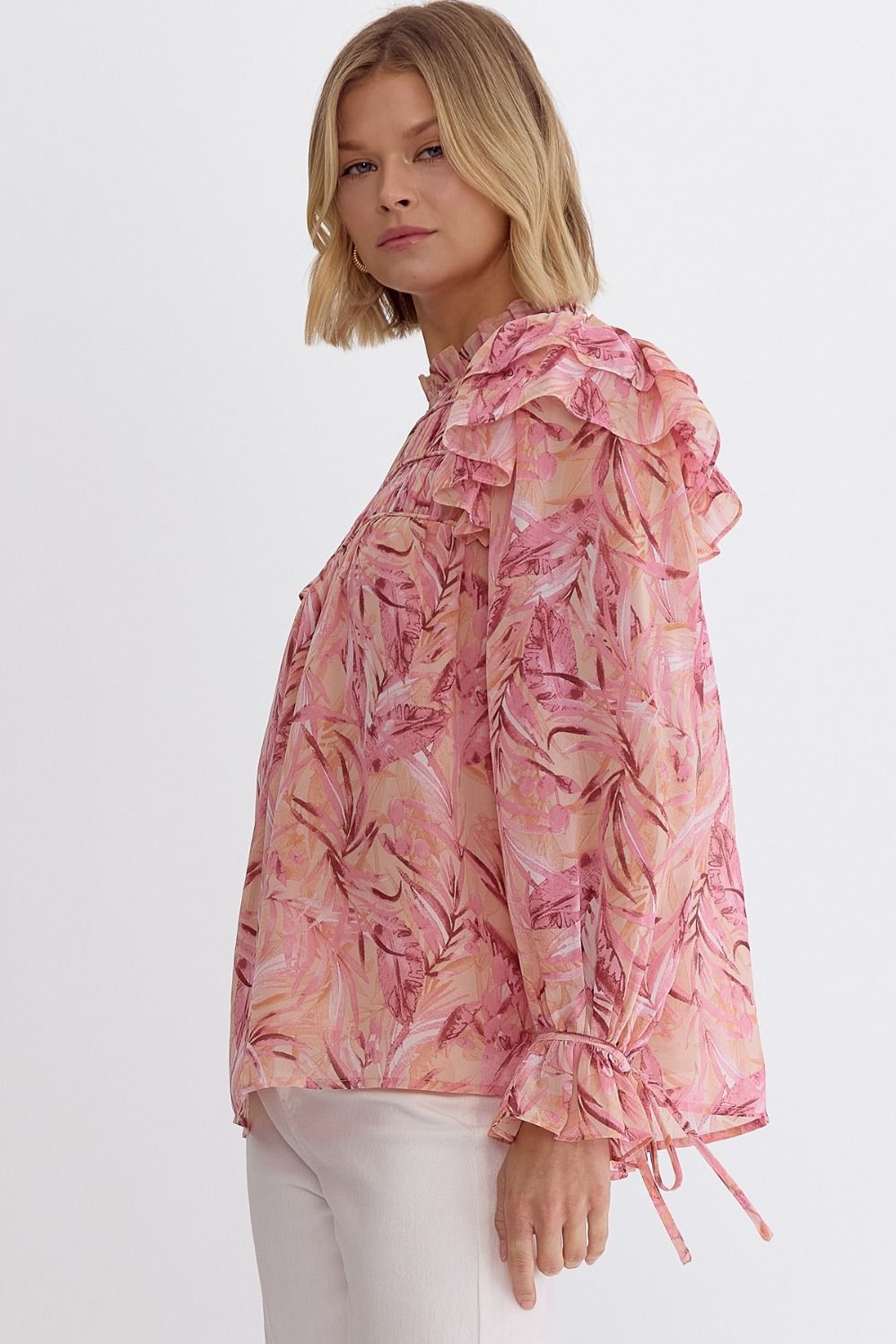 Entro Mock Neck Flounce Blouse