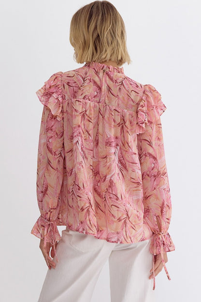 Entro Mock Neck Flounce Blouse
