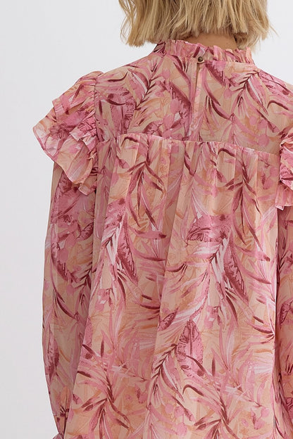 Entro Mock Neck Flounce Blouse