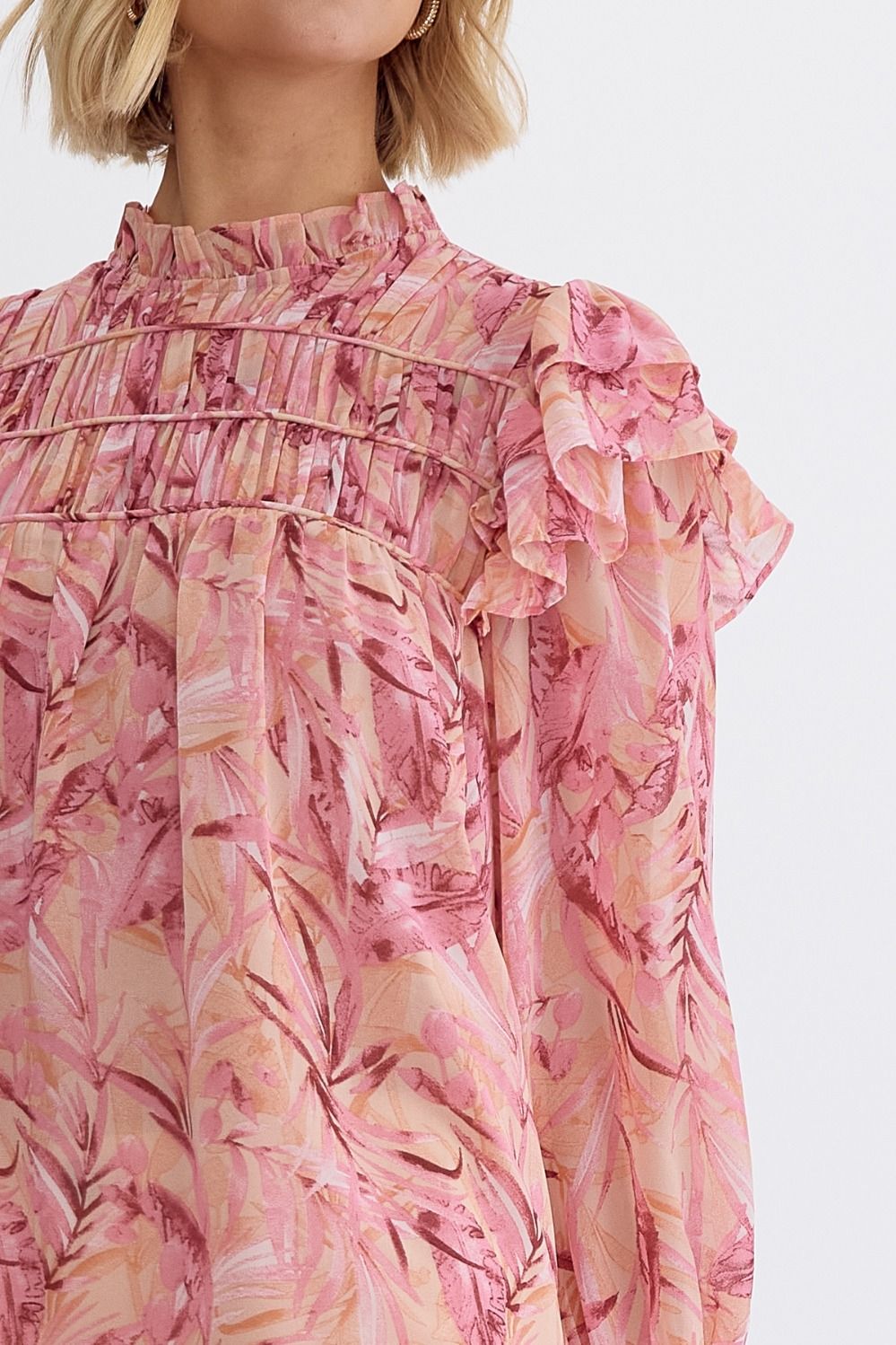 Entro Mock Neck Flounce Blouse
