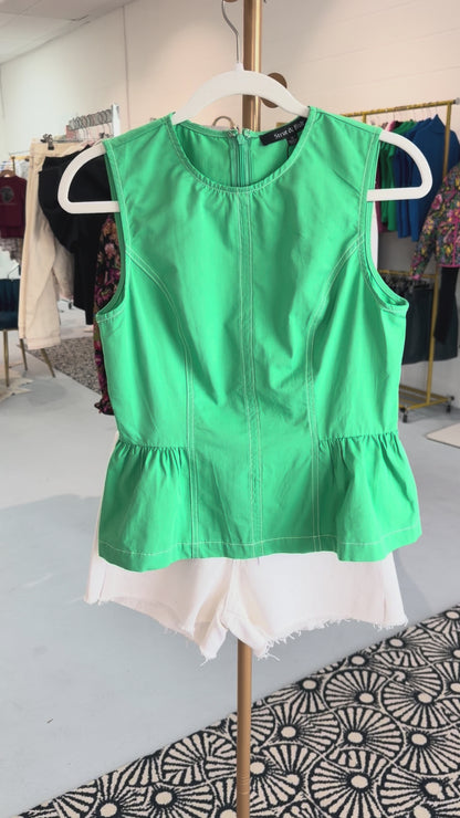Strut & Bolt: Top-Stitch Peplin Sleeveless Top - GREEN