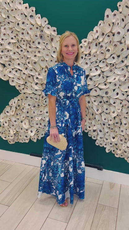 The Celie blue floral dupe dress
