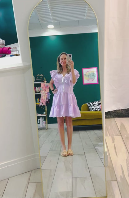 TCEC Neckline Bow Detail Scalloped Dress: Lavender