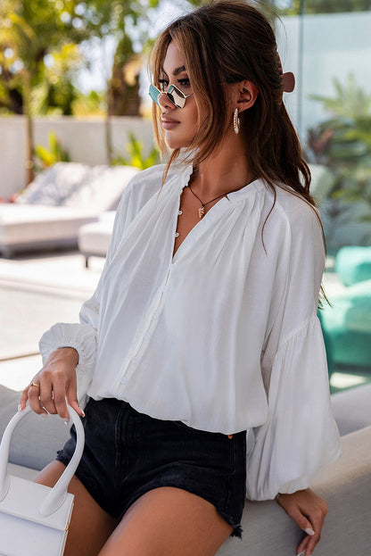 White Cloud Drop Balloon Sleeve Blouse